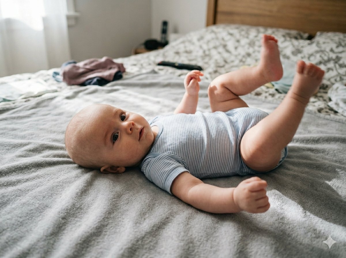 Gros plan du regard expressif d'un bébé de 3 mois éveillé pendant une séance photo