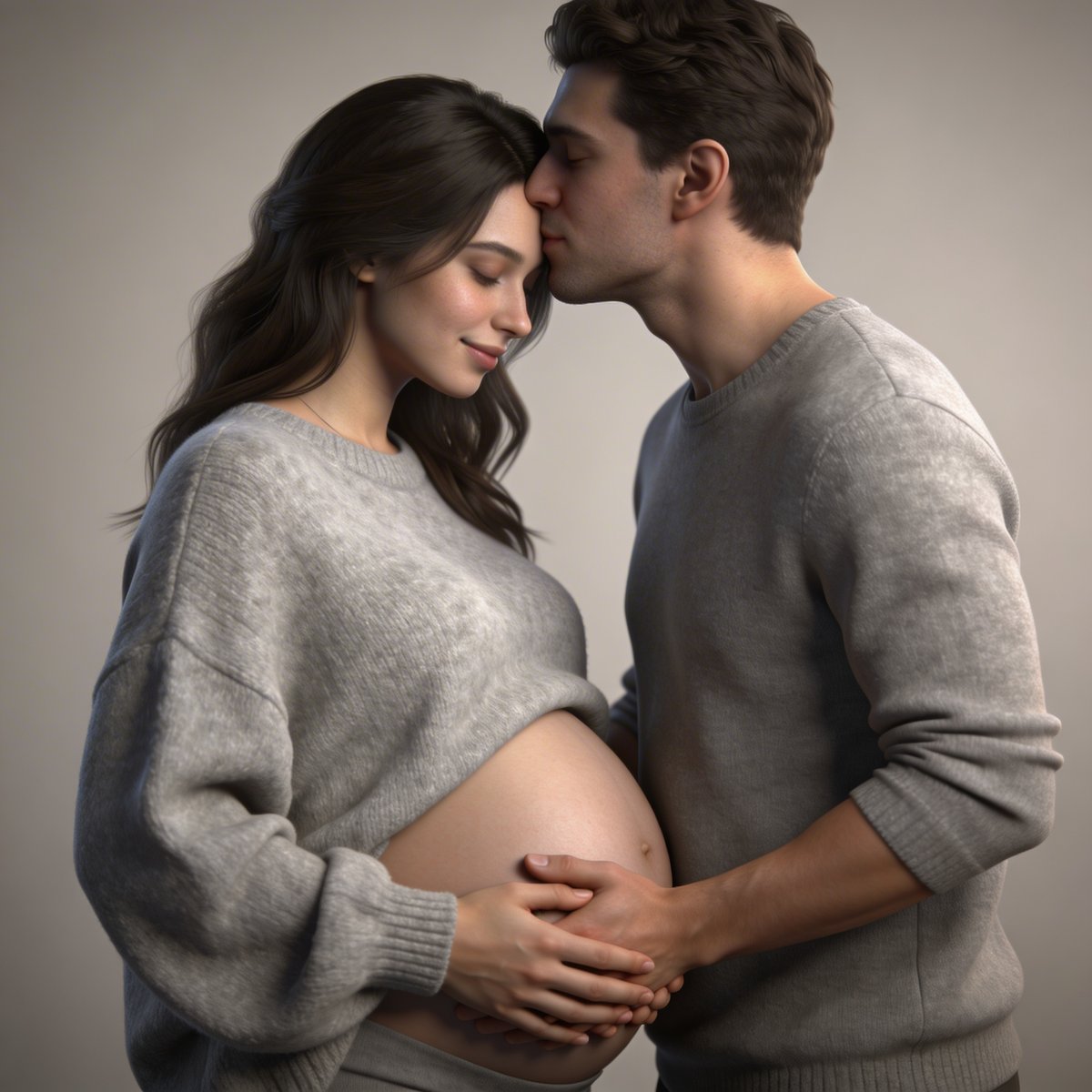 Différentes poses classiques pour séance photo grossesse : profil, mains sur ventre, couple